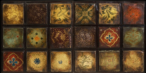 Colorful wall art mixed digital tiles design for interior home or ceramic tiles design.