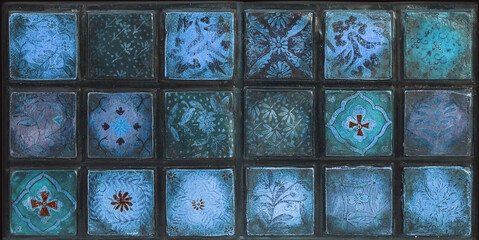 Colorful wall art mixed digital tiles design for interior home or ceramic tiles design.