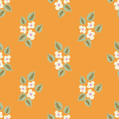 Vector cute little flowers with leaves seamless pattern.