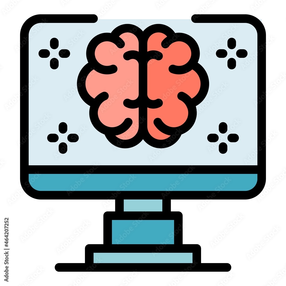 Poster computer ai brain icon. outline computer ai brain vector icon color flat isolated