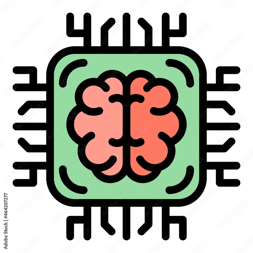 Poster ai brain processor icon. outline ai brain processor vector icon color flat isolated