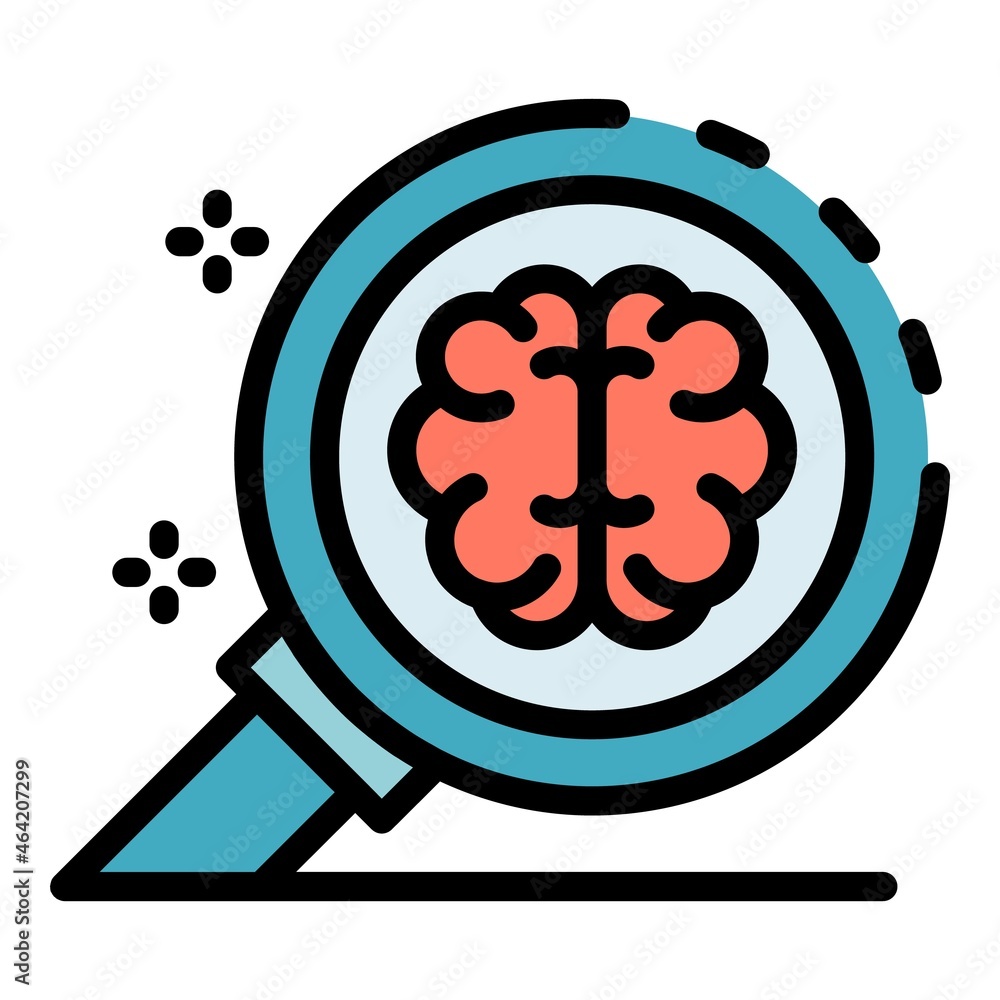 Poster brain under magnifier icon. outline brain under magnifier vector icon color flat isolated