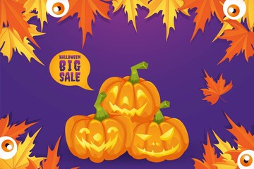 Halloween Pumpkin sale 50 percent off discount concept. Banner and background vector illustration