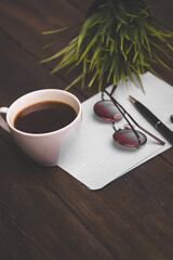 coffee cup notepad with pen learning desk office