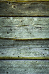 gray wooden background from old logs in the wall. creative artistic backdrop in rustic grunge style