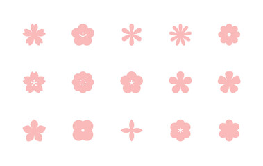 花のアイコンのセット　シンプル　イラスト　春　桜　梅　植物　フラワー　飾り　装飾　素材　花びら