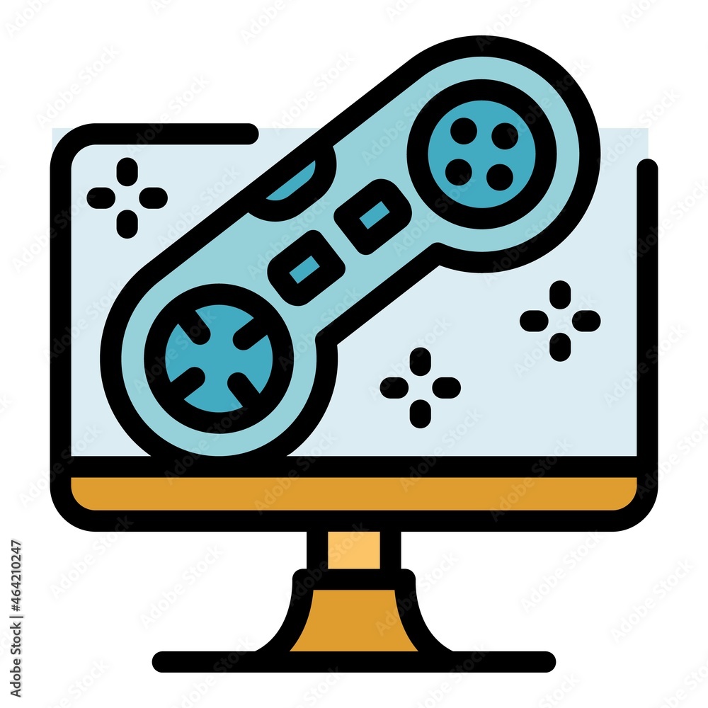 Poster computer video game icon. outline computer video game vector icon color flat isolated