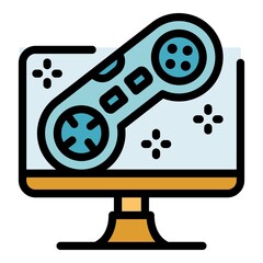 Computer video game icon. Outline computer video game vector icon color flat isolated