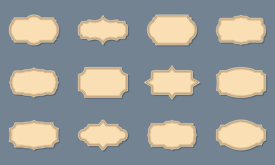 Collection of Ornamental Label Retro Frames. Old Victorian Borders, Retro Badge and Decorative Vintage Frames. Set of Template Elegant Sticker with Luxury Ornament. Isolated Vector Illustration