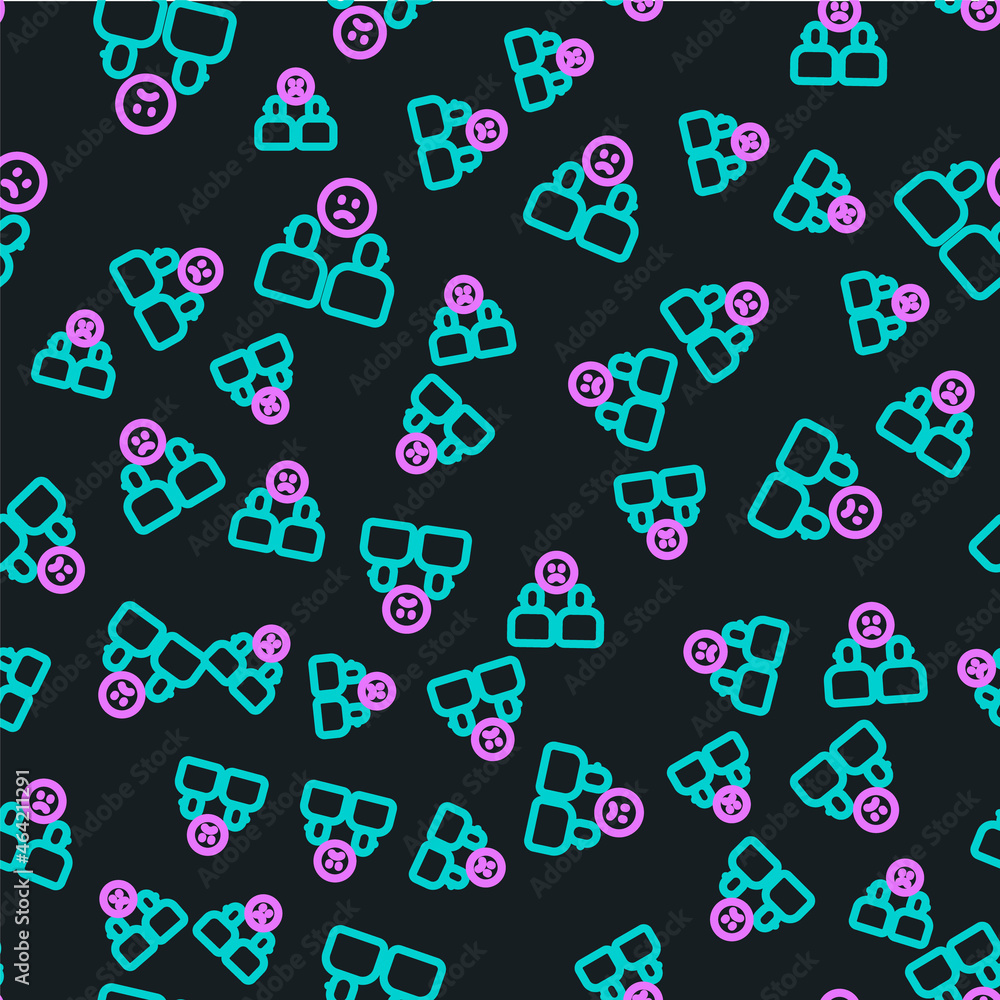 Poster line complicated relationship icon isolated seamless pattern on black background. bad communication.
