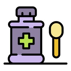 Cough syrup spoon icon. Outline cough syrup spoon vector icon color flat isolated