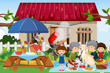 Obraz na płótnie Canvas Happy family picnic at the yard