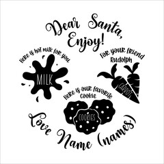 Dear Santa plate design with place for milk, cookies, carrot for raindeer.