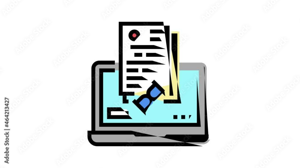 Poster online processing audit animated color icon. online processing audit sign. isolated on white backgro