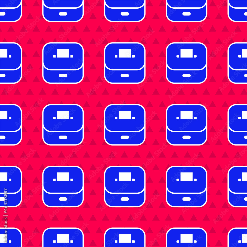 Poster blue vote box or ballot box with envelope icon isolated seamless pattern on red background. vector