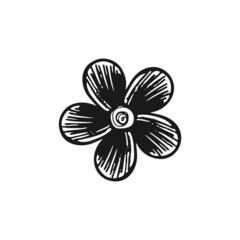 A flower with black strokes. Doodle sketch isolated on white background. Hand drawn vector illustration