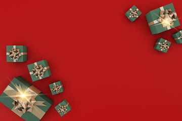 Christmas banner with gift boxes top view