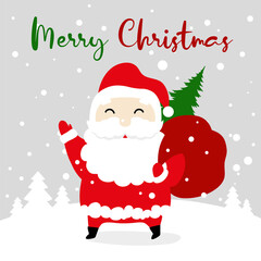 Greeting card with cute cartoon Santa Claus and Merry Christmas text