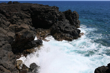 The lava formations of the coast of the island of Pico, Azores