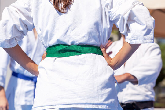 Women self defense concept. Martial arts sports training or school class.