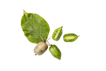 Ripe Actinidia arguta or kiwi isolated on white background