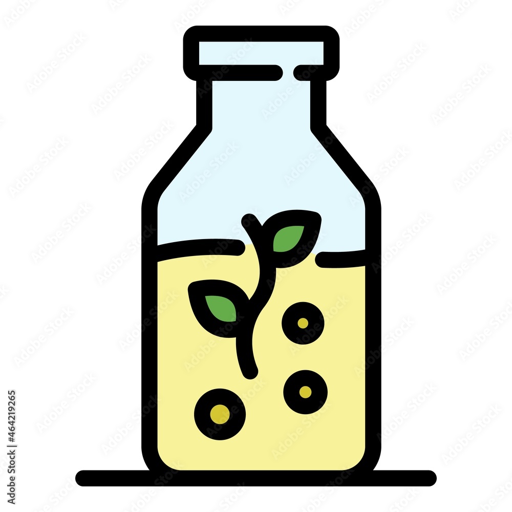 Poster bottle with a sprig icon. outline bottle with a sprig vector icon color flat isolated