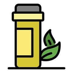 Plastic jar and twig icon. Outline plastic jar and twig vector icon color flat isolated