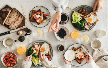 Group of people Friends having breakfast or gathering brunch