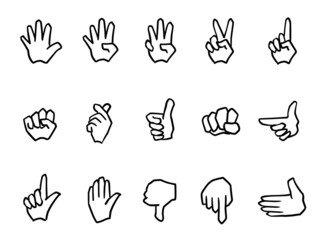 様々なハンドサインのイラストセットモノクロ