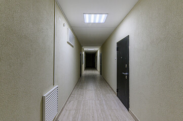 Russia, Moscow- May 03, 2020: interior room public place, house entrance. doors, walls, staircase corridors