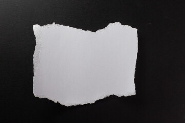 Roughly torn rectangle of white paper on black background