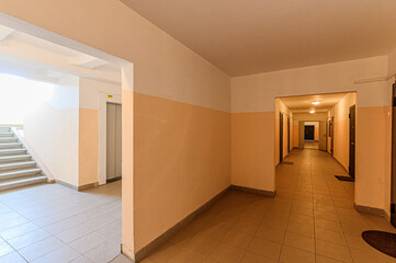 Russia, Moscow- May 03, 2020: interior room apartment public place, house entrance. doors, walls, staircase corridors