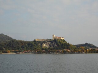 Fototapeta na wymiar Italy, Piedmont: View of Angera Fortress from Arona on the maggiore Lake.
