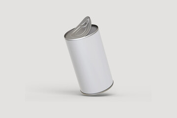 Empty blank tin can Mock up isolated on a grey background. Pets meal tin can. 3d rendering.