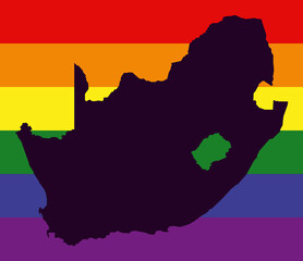 South Africa LGBT map with rainbow color flag