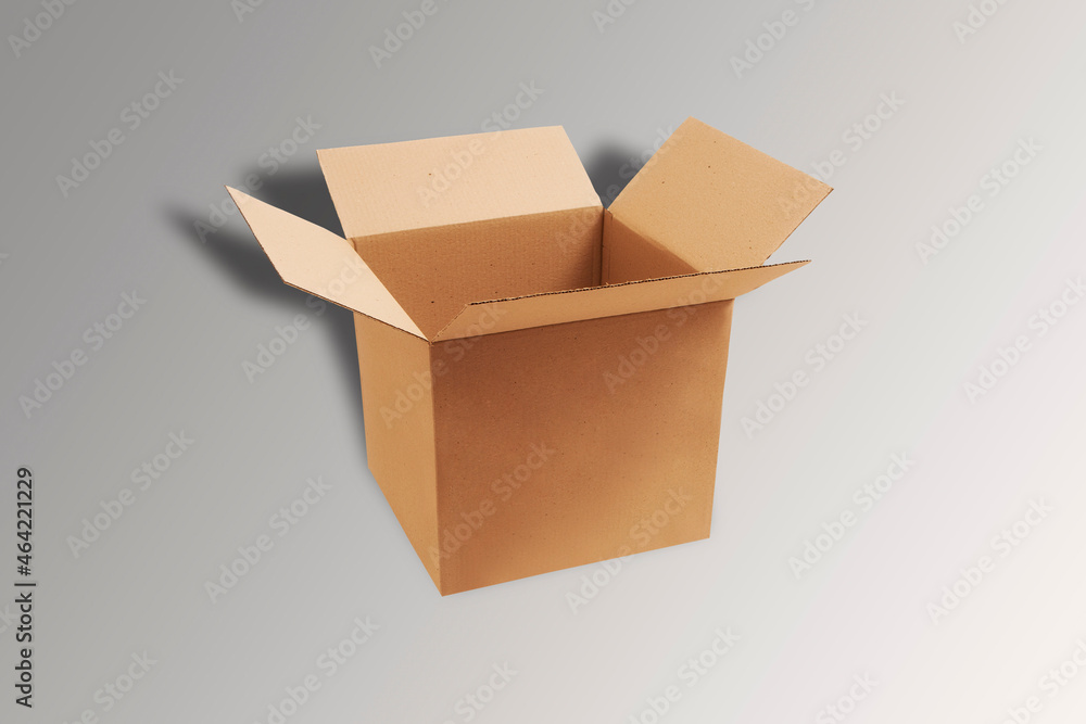 Poster empty corrugated carton box packaging mock up isolated on a grey background. zero waste content. 3d 