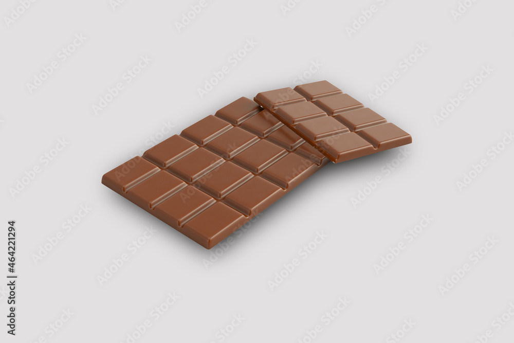 Poster chocolate bar mock up with packaging isolated on a grey background. milk chocolate stick mock up. 3d