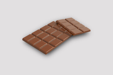 Chocolate bar mock up with packaging isolated on a grey background. Milk chocolate stick mock up. 3d rendering.