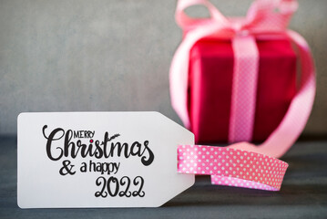 Pink Christmas Gift, Calligraphy Merry Christmas And A Happy 2022