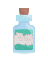 Green potion bottle semi flat color vector item. Apothecary vial. Realistic object on white. Halloween decoration isolated modern cartoon style illustration for graphic design and animation