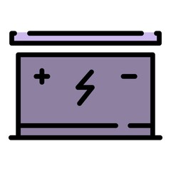 Car battery icon. Outline car battery vector icon color flat isolated