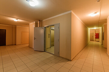 Russia, Moscow- May 03, 2020: interior room apartment public place, house entrance. doors, walls, staircase corridors