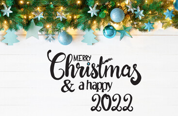 Turquoise Christmas Banner, Merry Christmas And A Happy 2022
