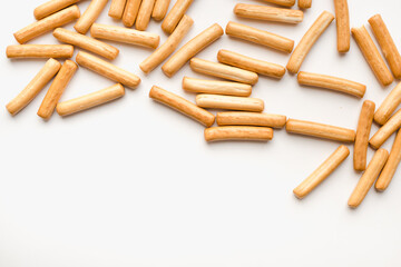Bread sticks on a white background. Bakery products. Bakery. 
