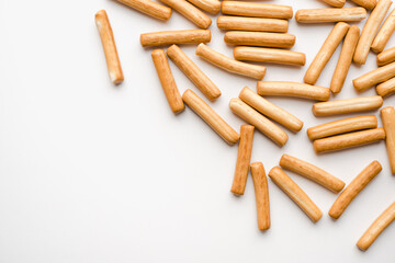 Bread sticks on a white background. Bakery products. Bakery. 