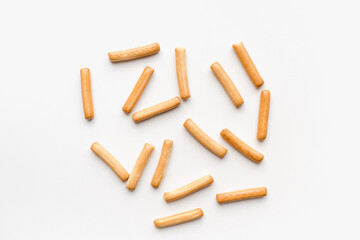 Bread sticks on a white background. Bakery products. Bakery. 