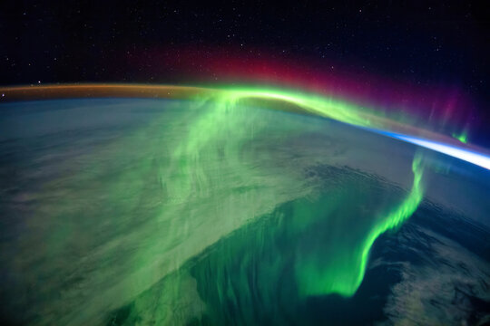 Aurora Borealis, Digital Enhancement. Elements of this image furnished by NASA