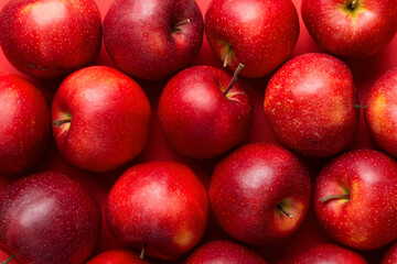 Fresh ripe red apples as background. Top view of natural apples
