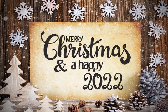 Old Paper With Christmas Decoration, Text Happy 2022, Snowflakes