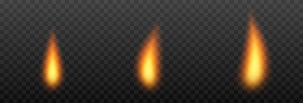 Vector fire, flame on an isolated transparent background. Candle fire png, fire png, flame. Fire of different shapes.